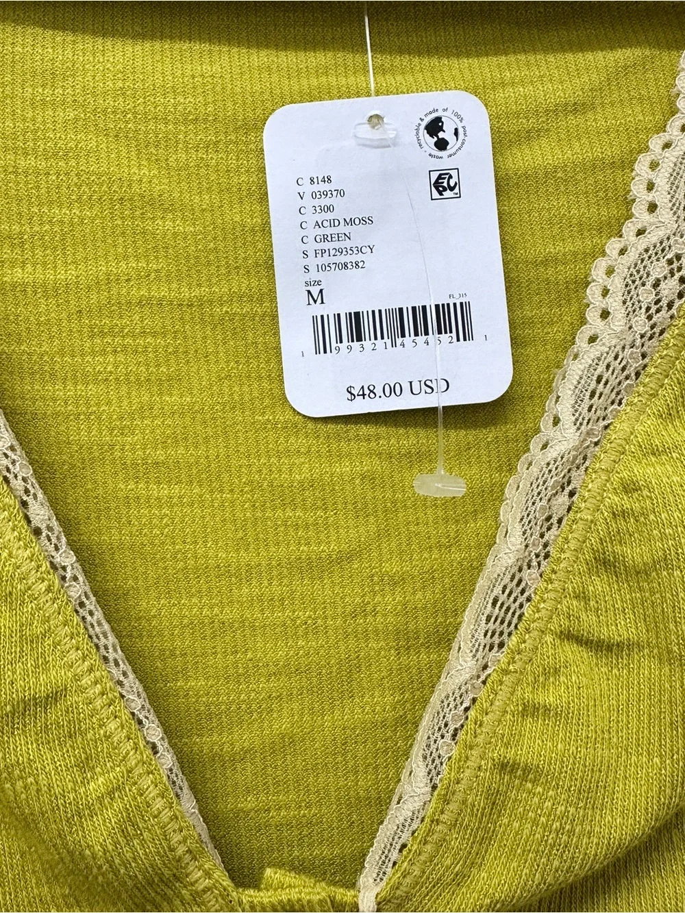 NWT Free People A Little Bit Layering Top in Acid Moss